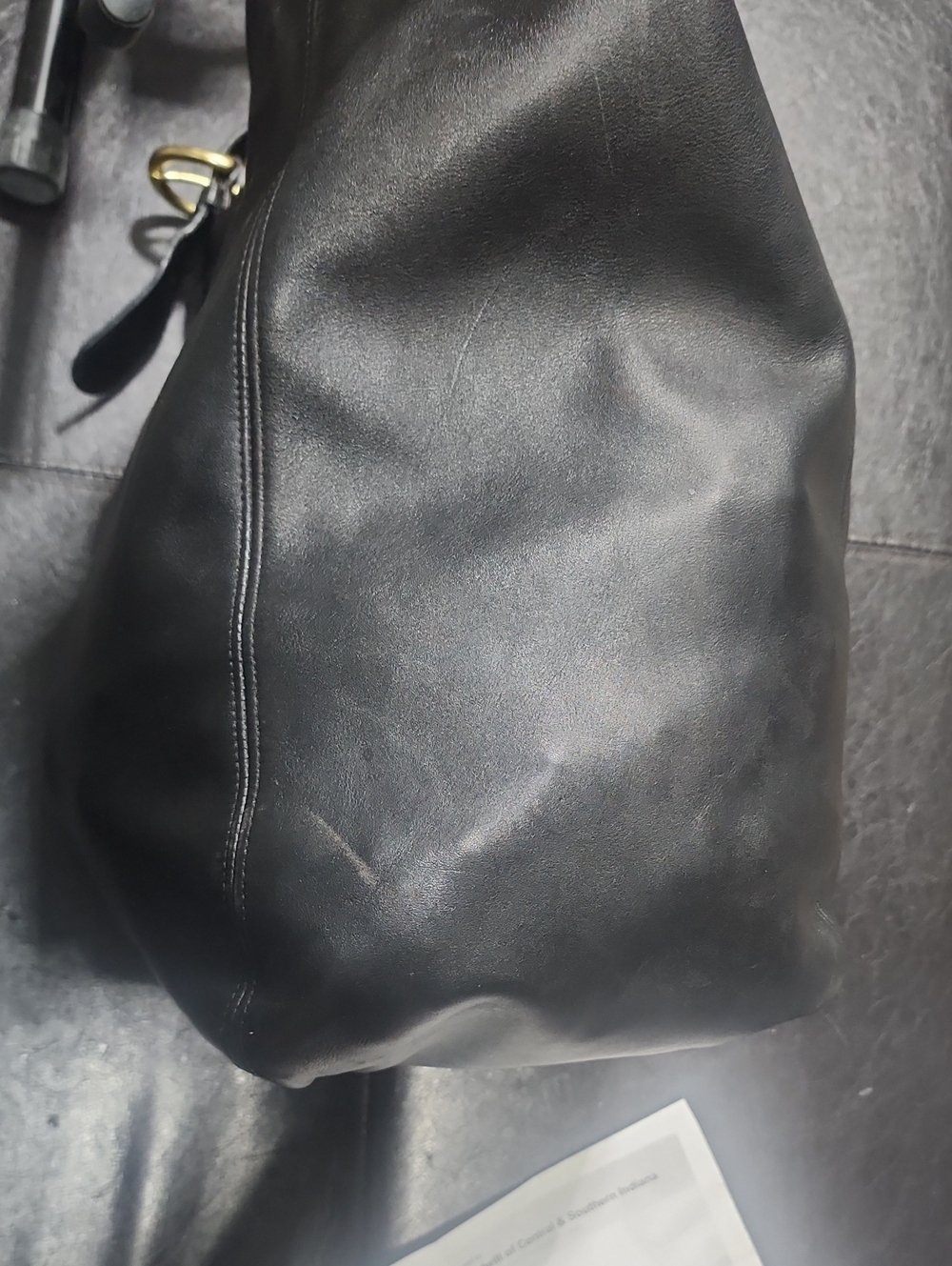 4082 Vintage 90 Coach Made In Usa Black Leather Soho Duffle Shoulder Bag Tote - Picture 14 of 16
